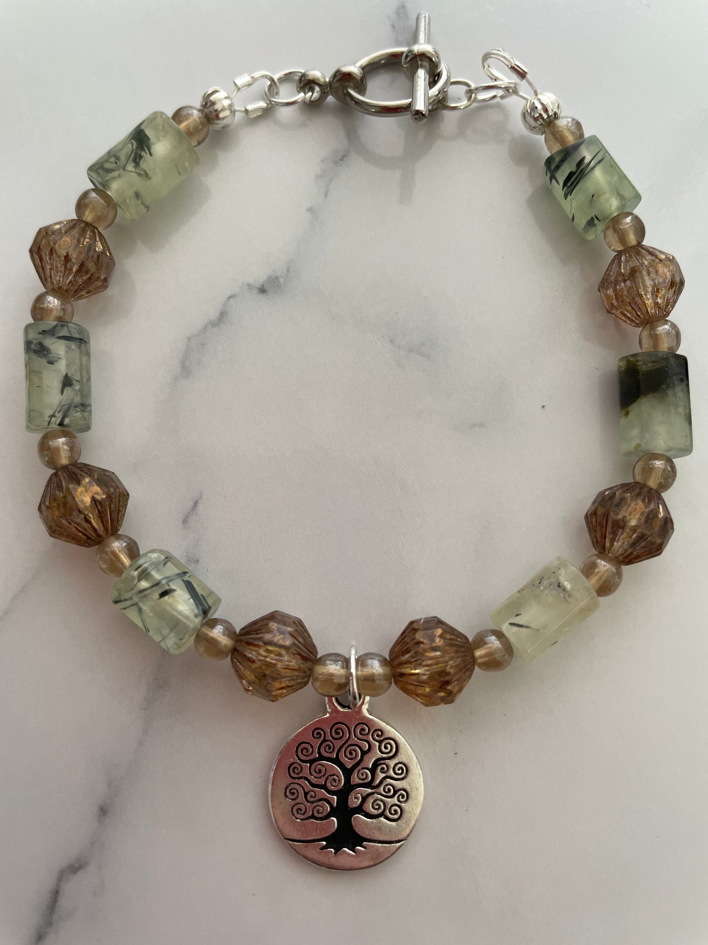 Prehnite tube Tree of Life bracelet