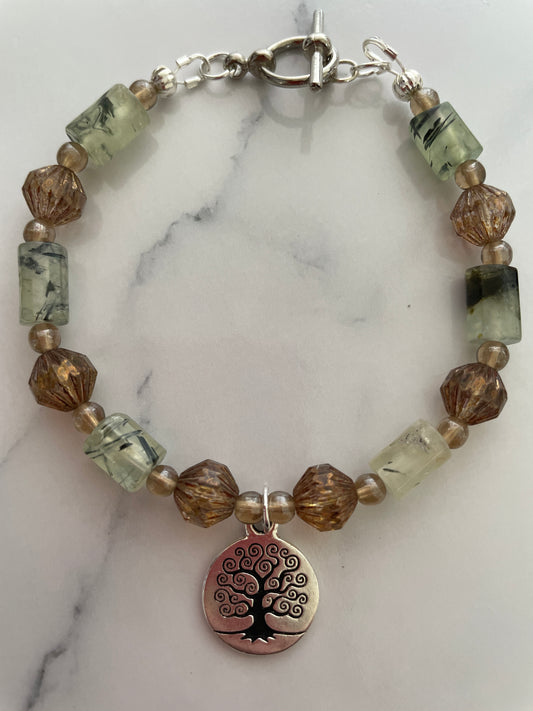 Prehnite tube Tree of Life bracelet