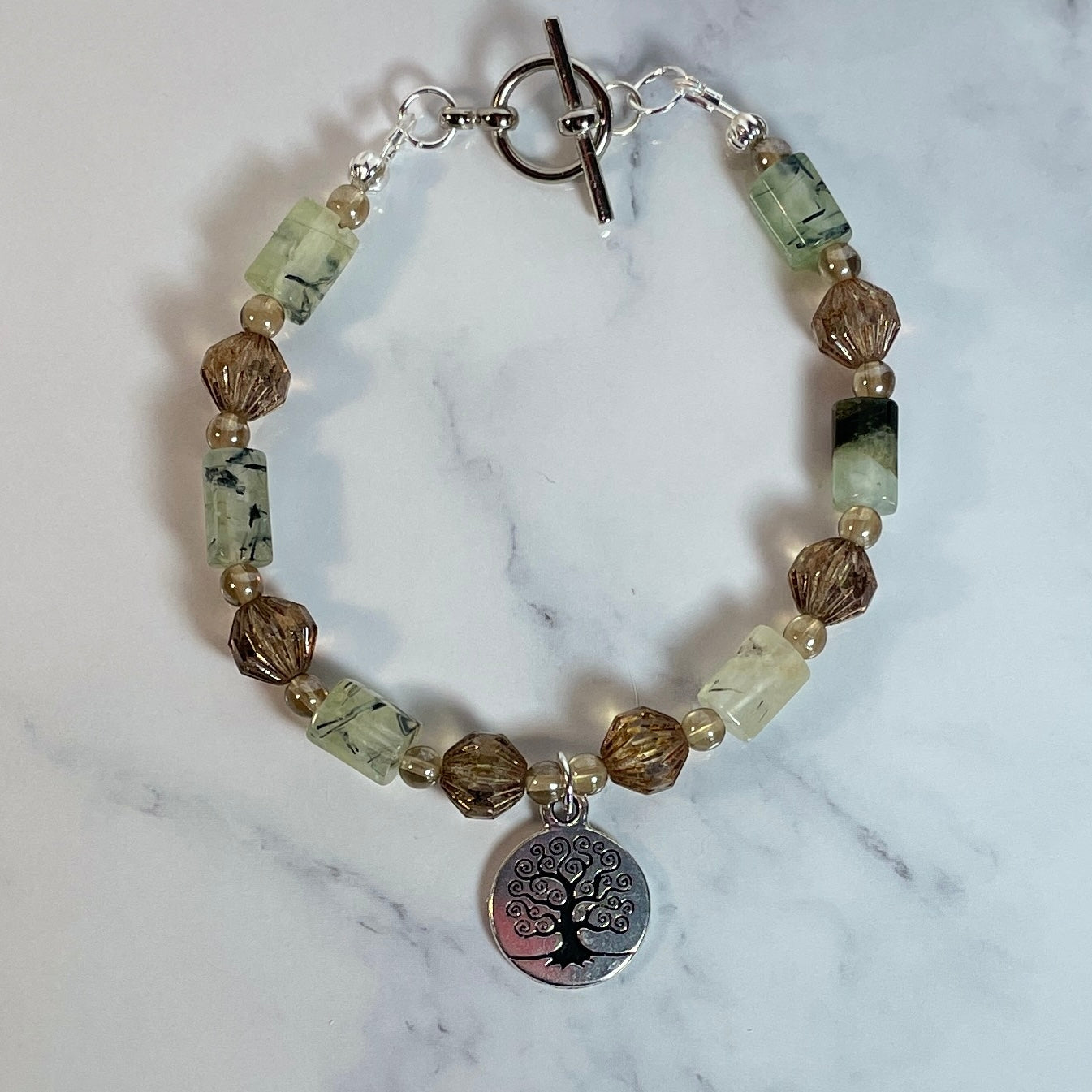 Prehnite tube Tree of Life bracelet