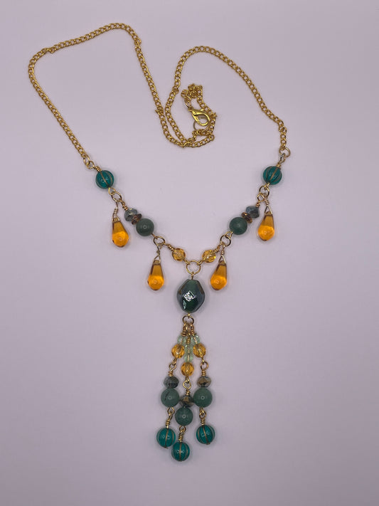 Green and Gold Tassel necklace