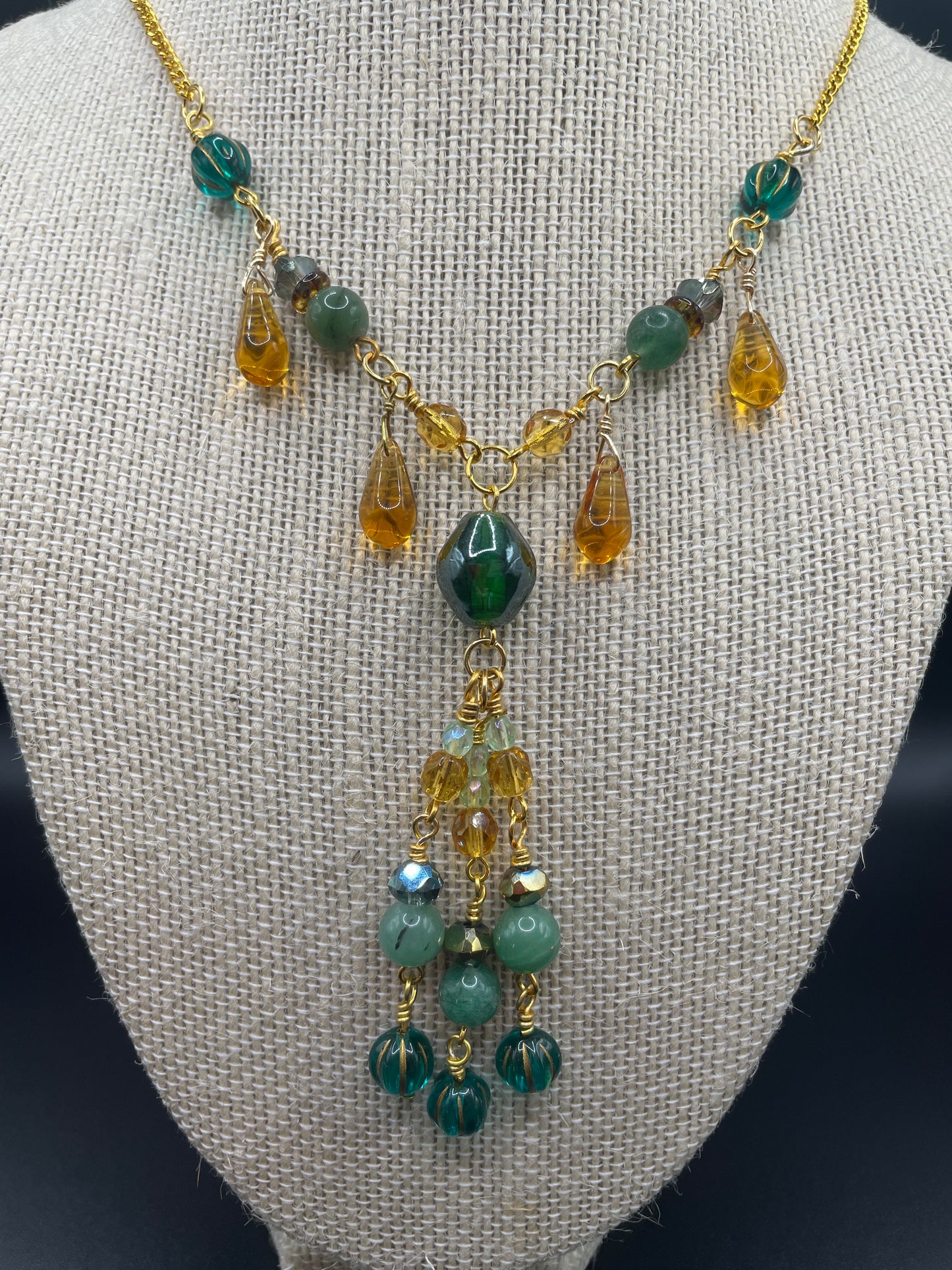 Green and Gold Tassel necklace