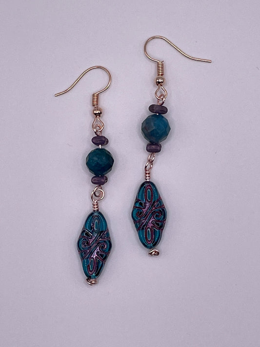 Dark Aqua Diamond shape Earrings