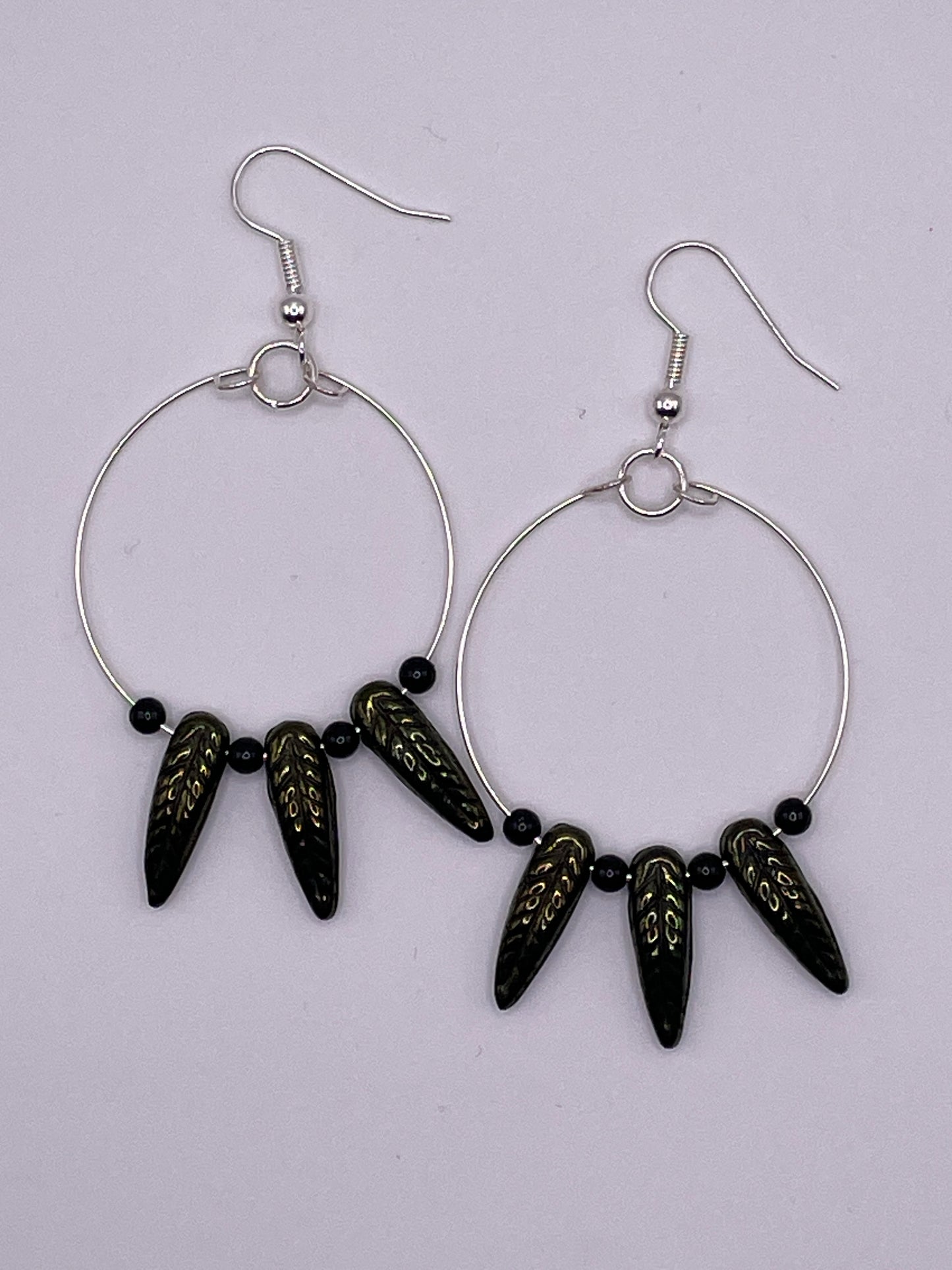 Metallic Green Feather Leaf Hoops
