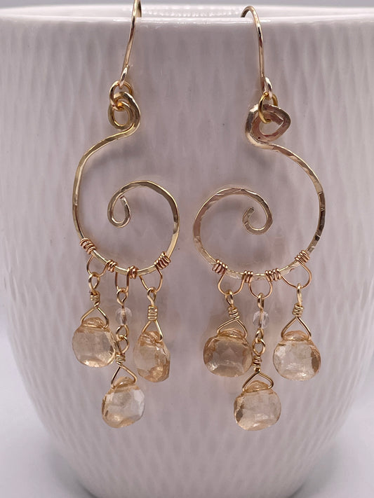 Hammered Swirl Chandelier Earrings
