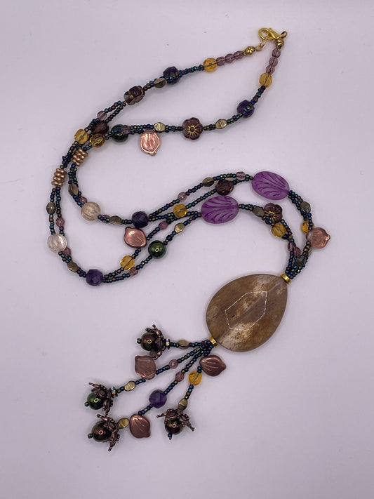 Flower Tassel with Champagne Quartz Pendant