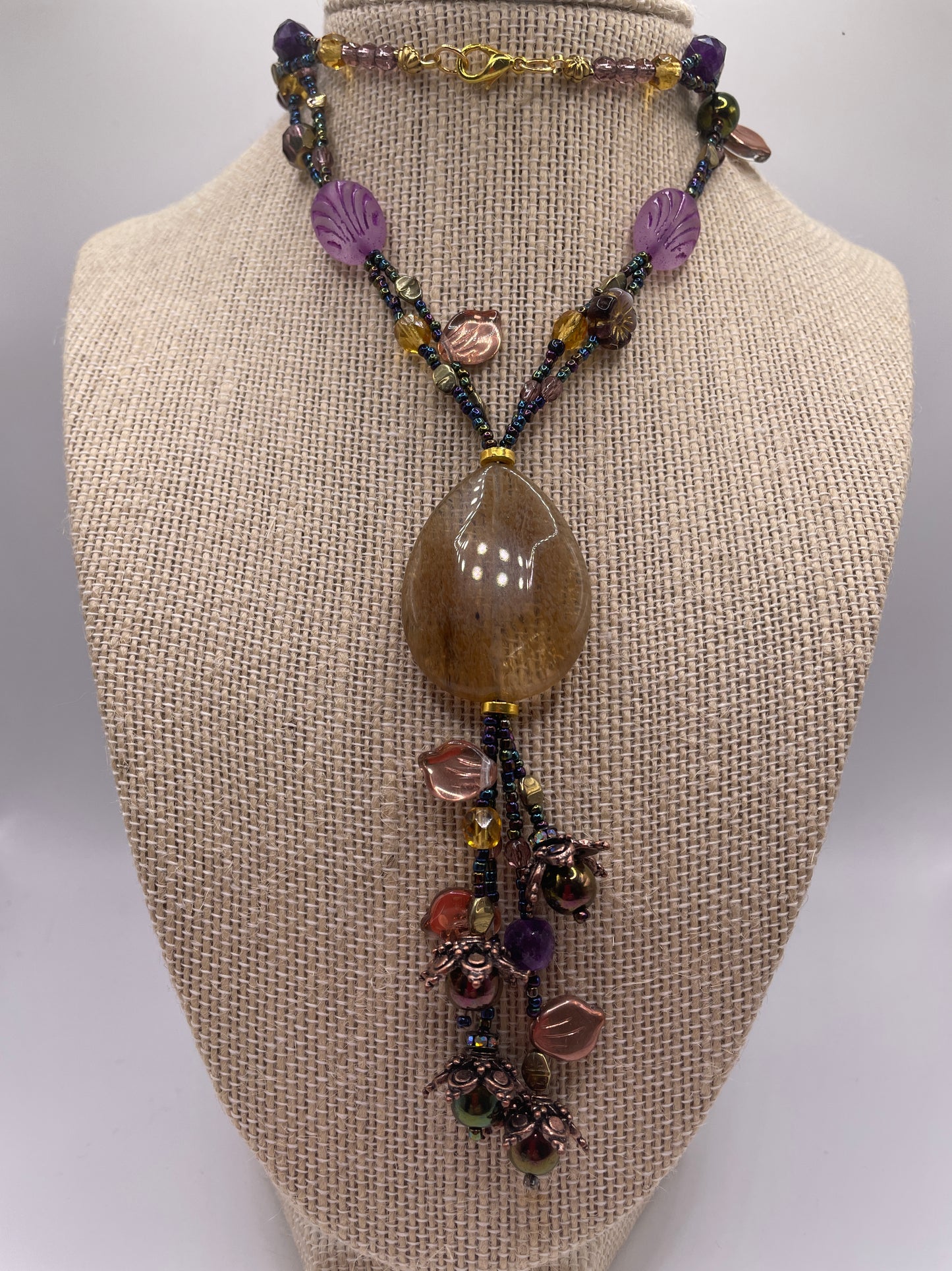 Flower Tassel with Champagne Quartz Pendant