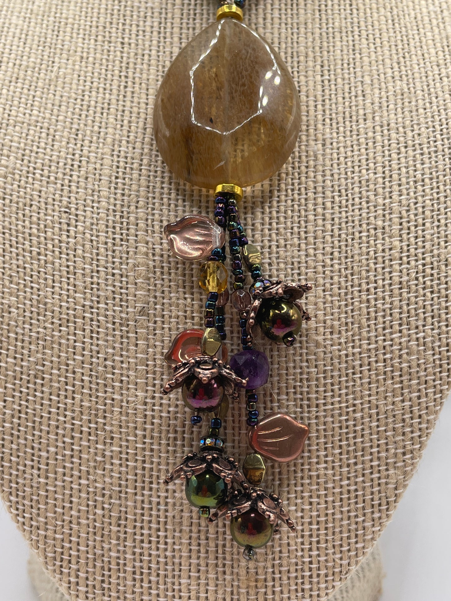 Flower Tassel with Champagne Quartz Pendant