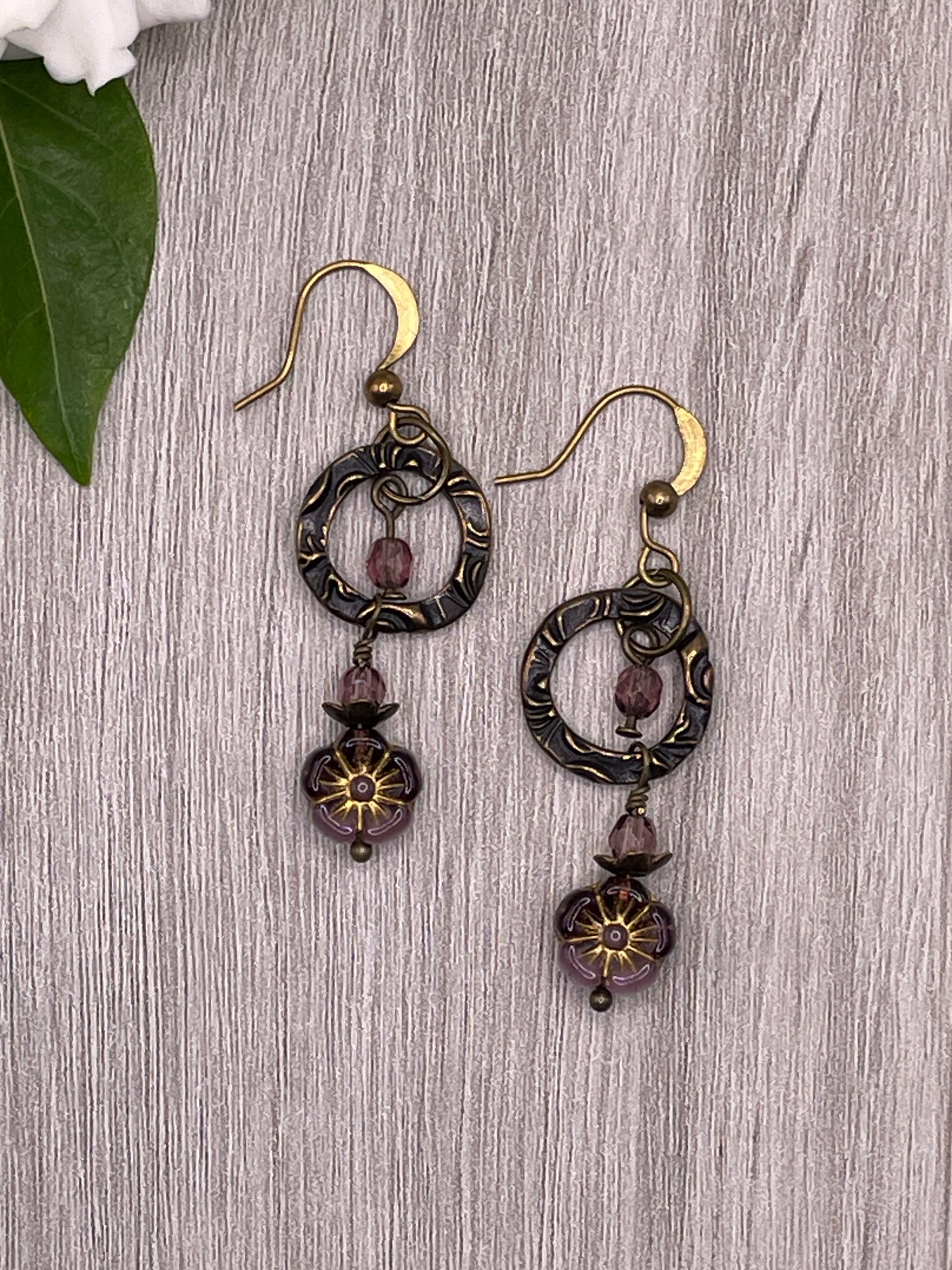 Czech Glass Hibiscus Flower in Amethyst