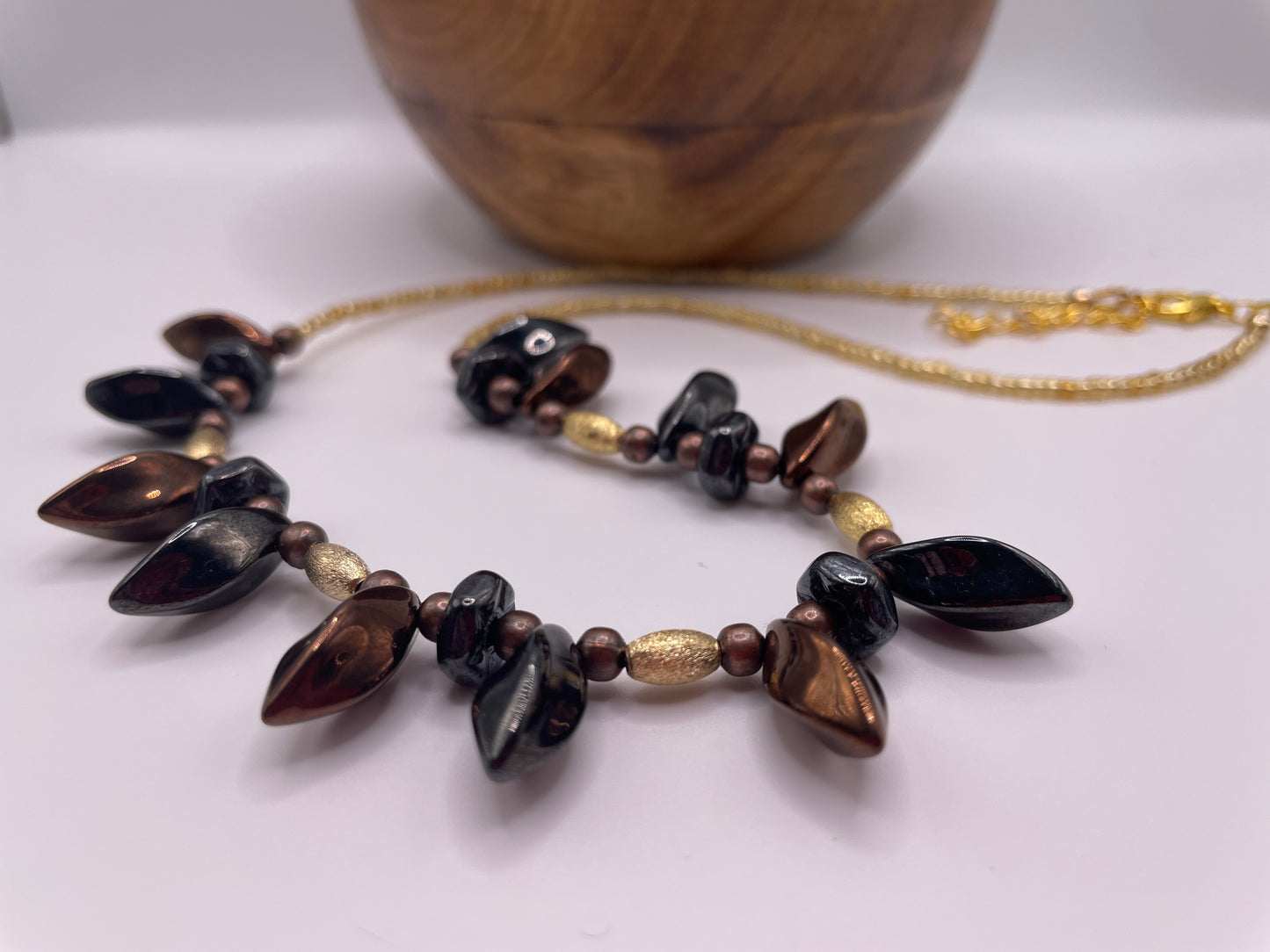 Hematite Beaded Necklace with a Twist