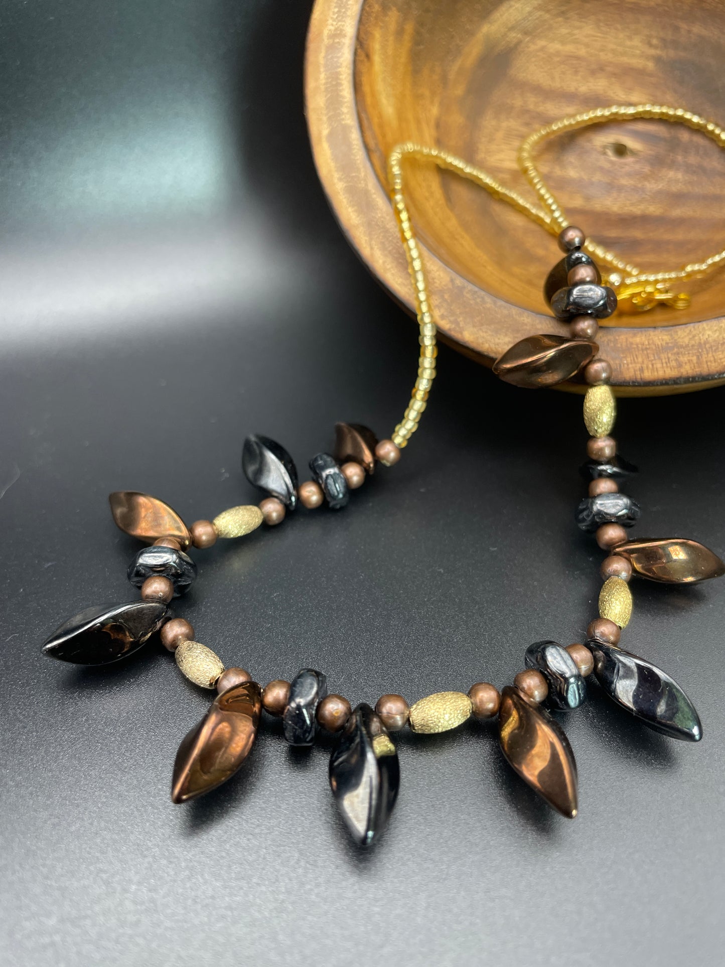 Hematite Beaded Necklace with a Twist