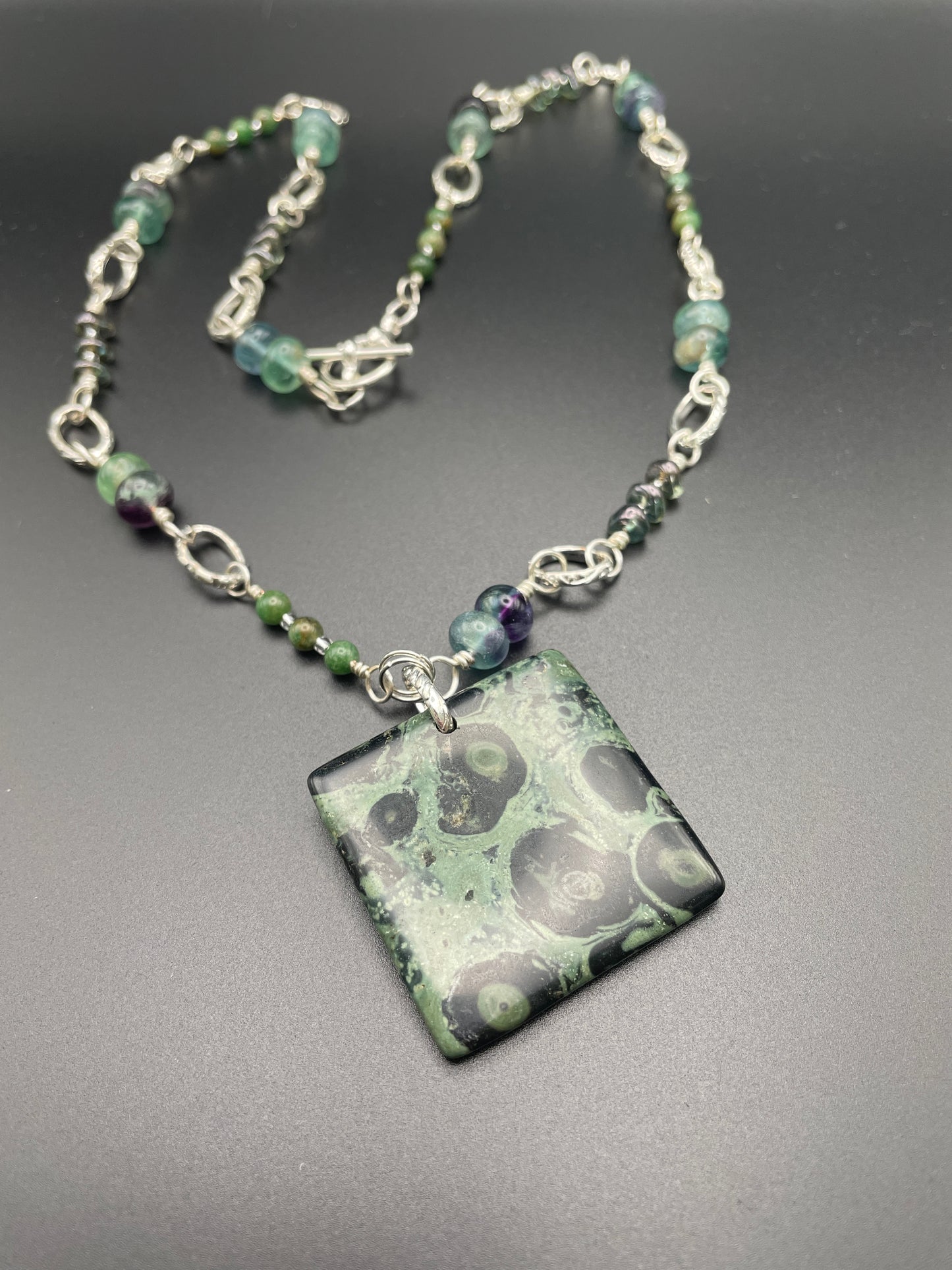 Kambaba Jasper Pendant on beaded link strand