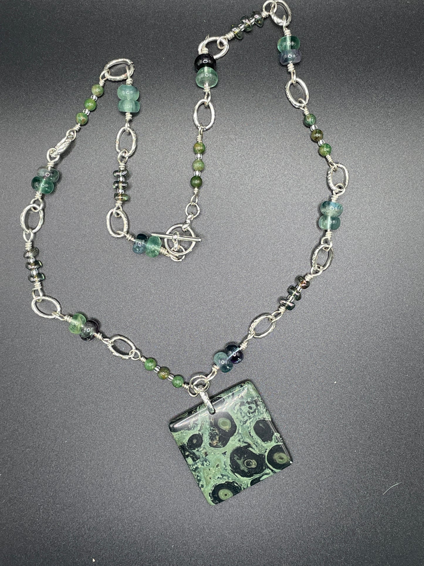 Kambaba Jasper Pendant on beaded link strand