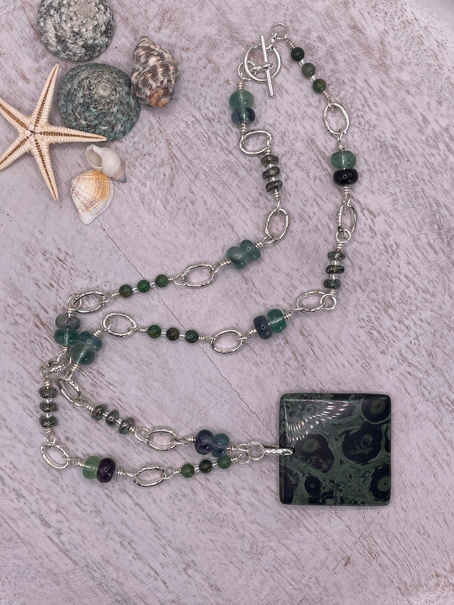 Kambaba Jasper Pendant on beaded link strand