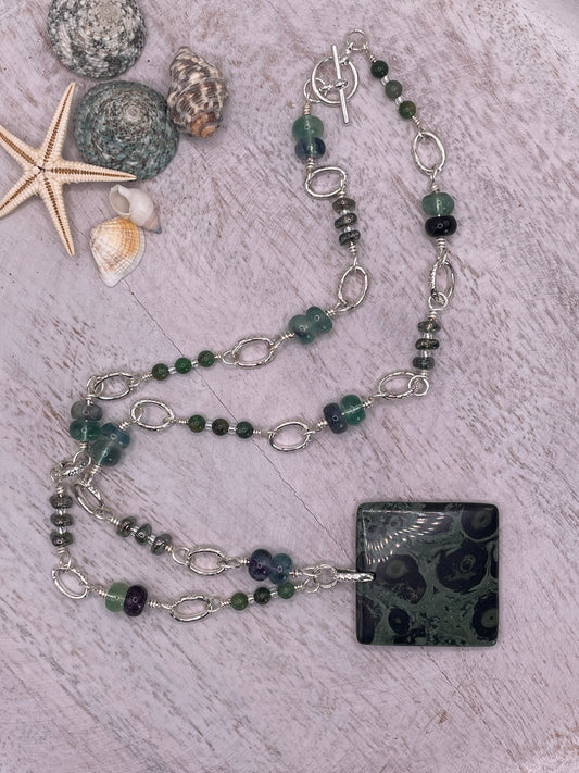 Kambaba Jasper Pendant on beaded link strand