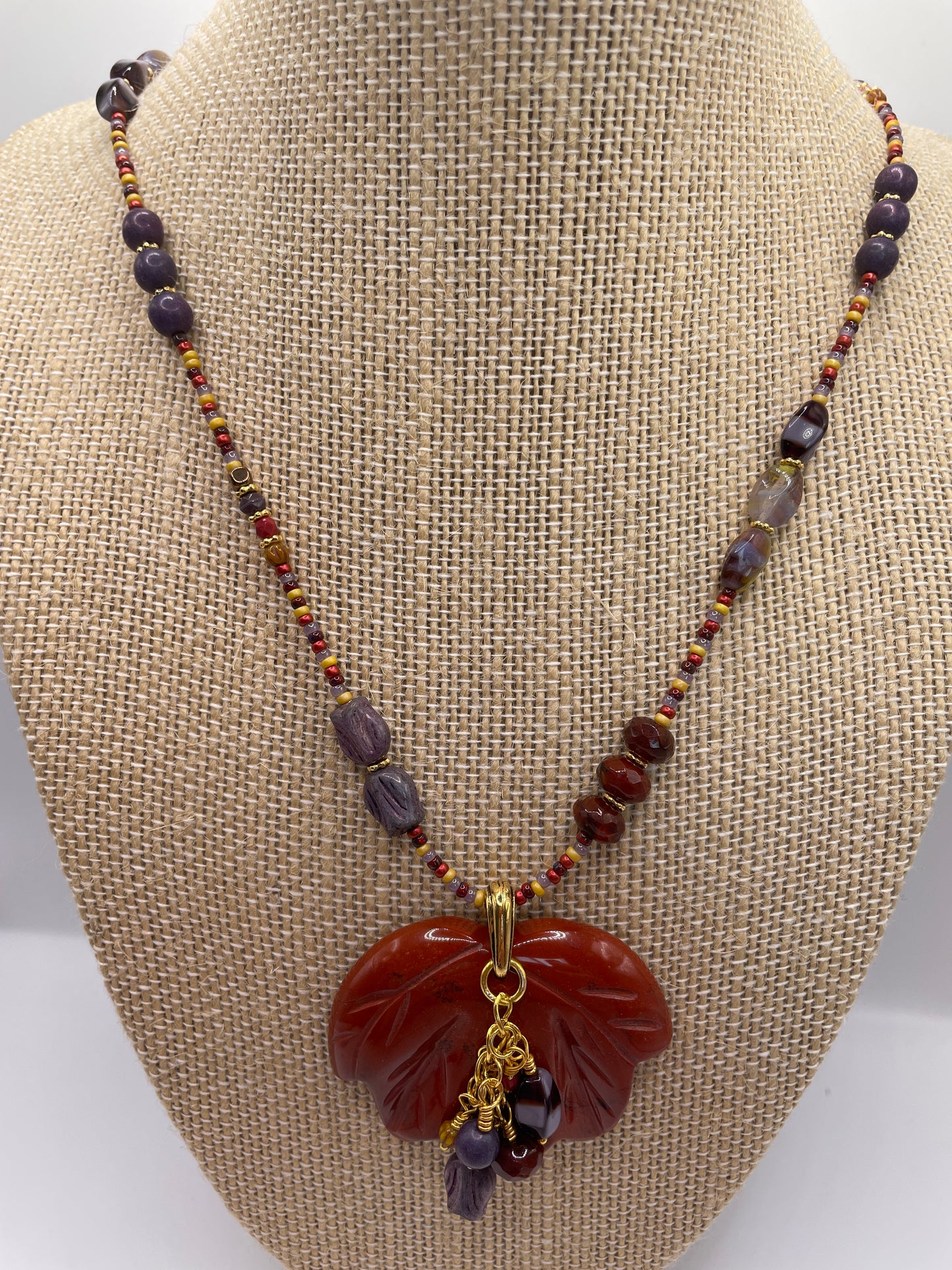Hand carved Red Jasper Maple Leaf Pendant