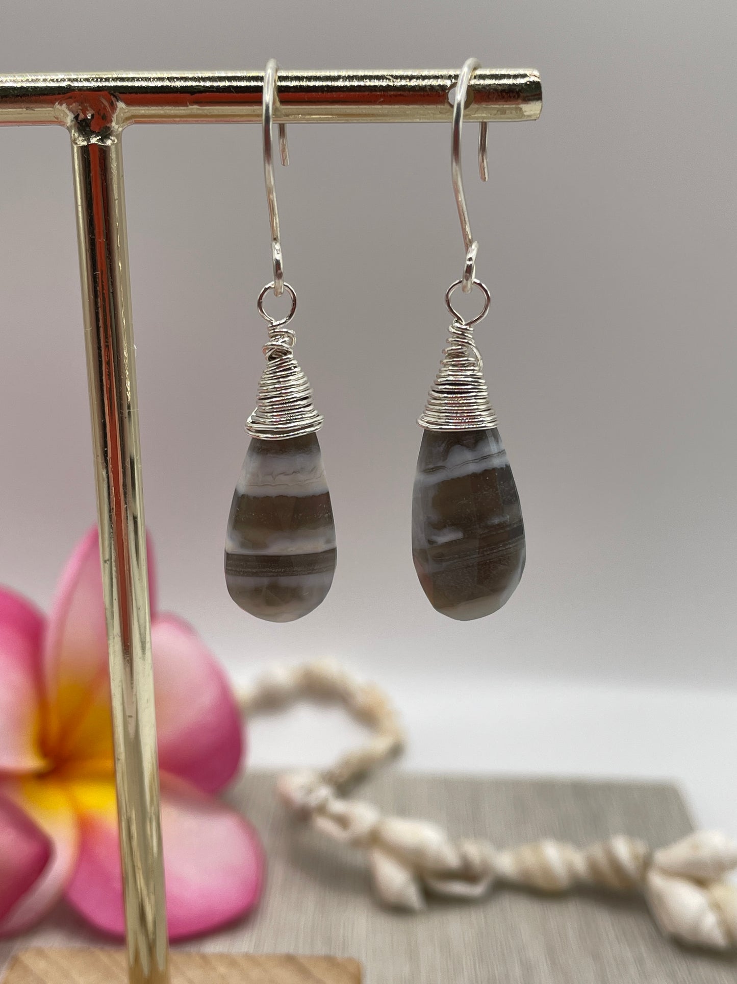 Indian-cut, Blue Boulder Opal, Faceted Long Pear Brio with Handcrafted Ear Wires
