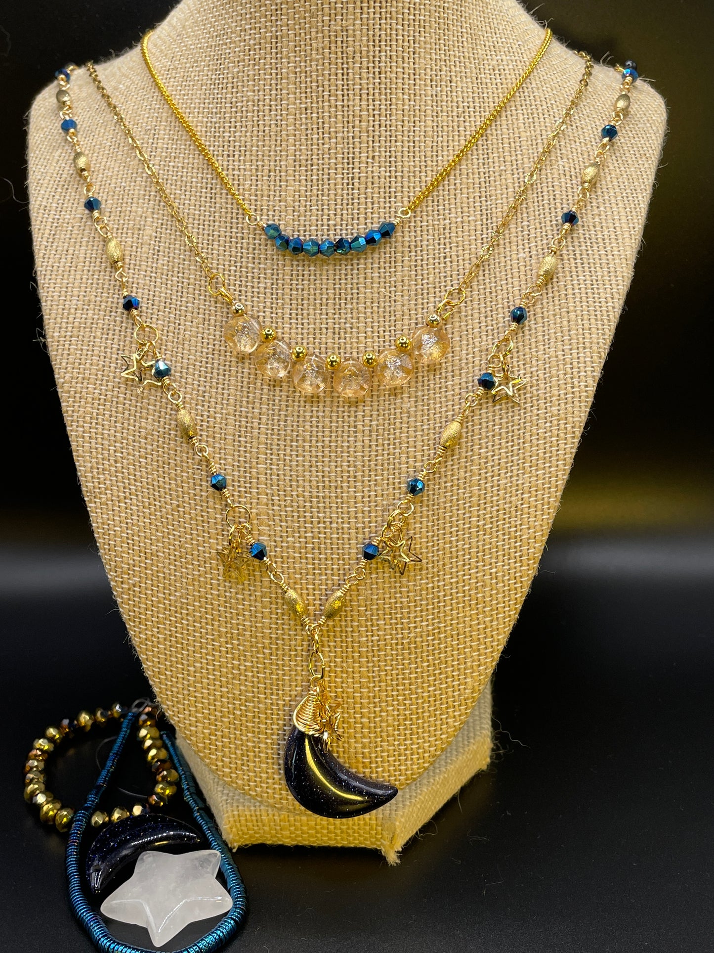 Blue Goldstone Crescent Moon Set