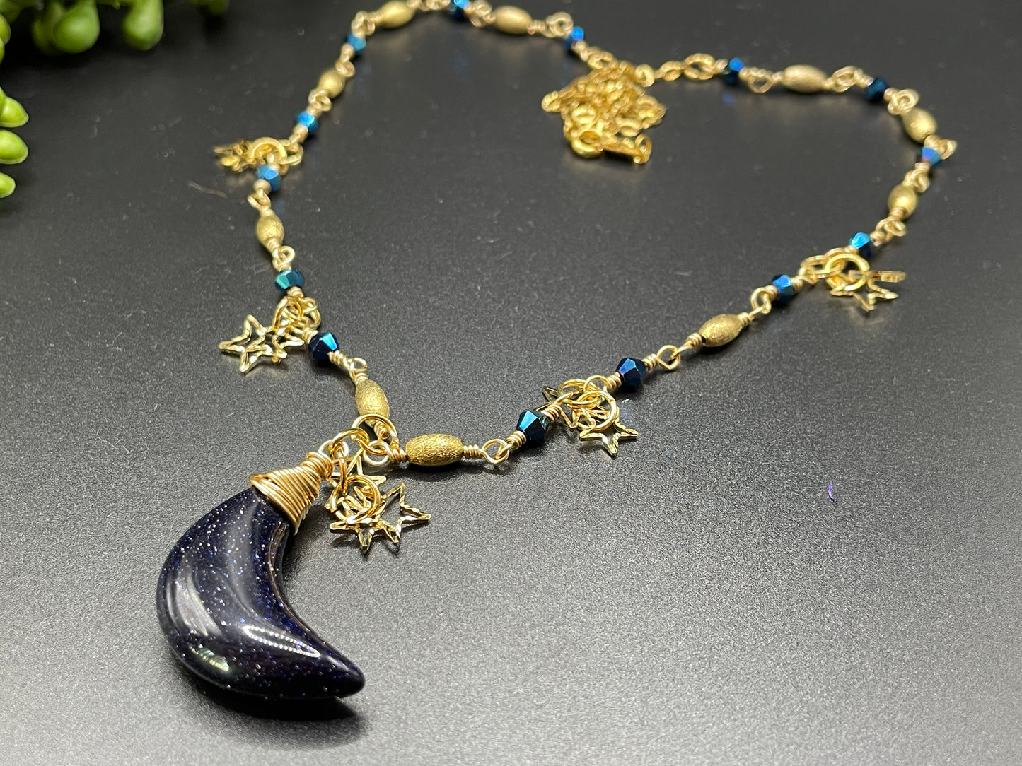 Blue Goldstone Crescent Moon Set