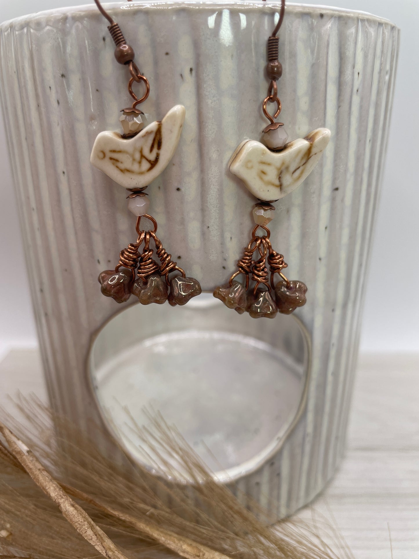Howlite Bird Tassel Earrings
