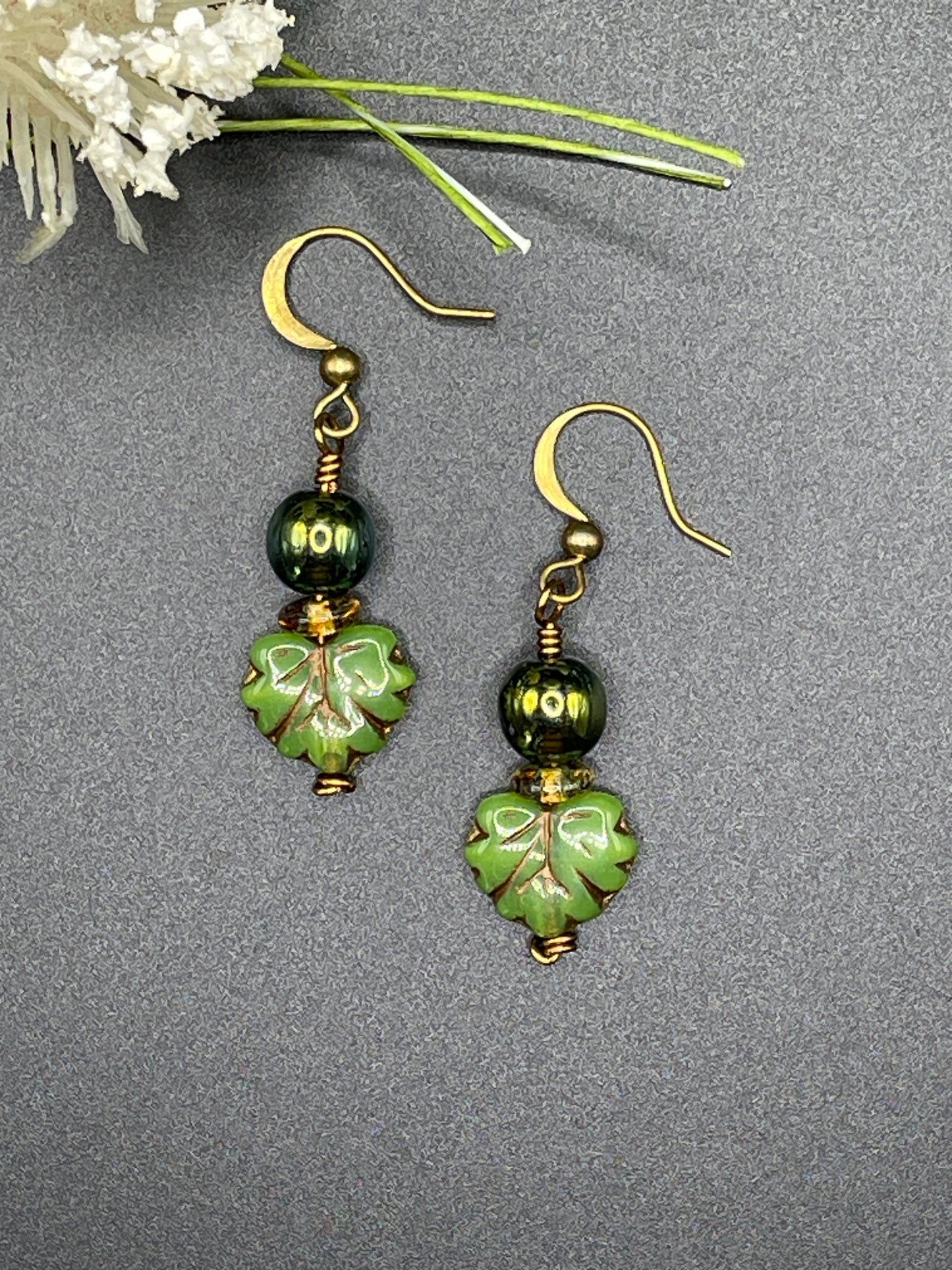Maple Leaf and Purple Iris Earrings