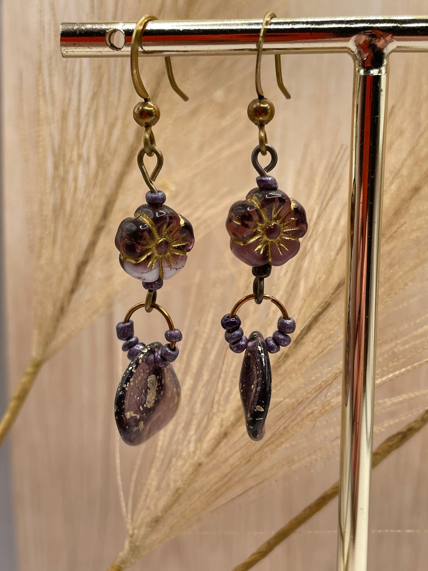 Purple Hibiscus Petal Earrings
