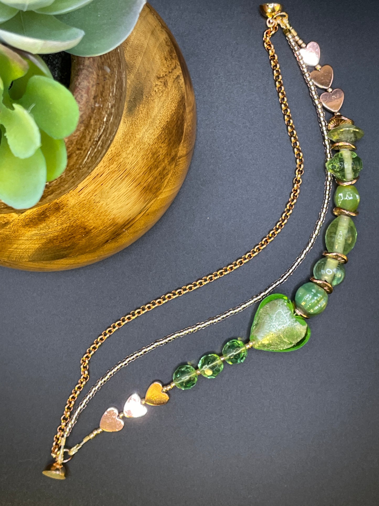Rose Gold & Green Heart Bracelet