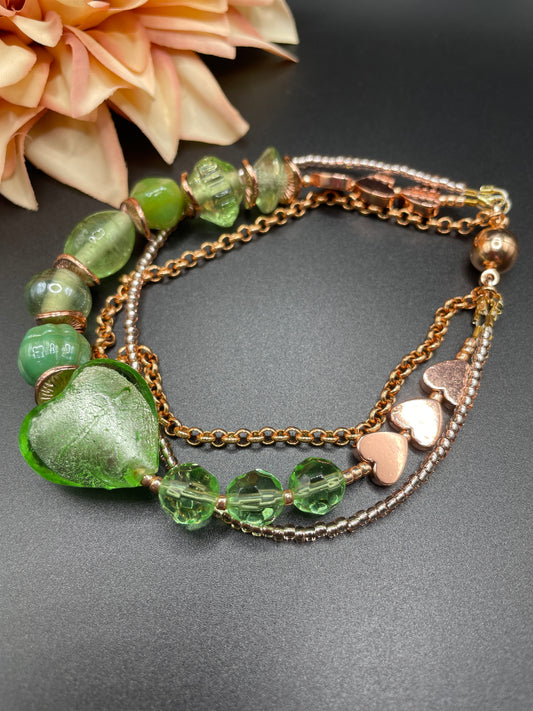 Rose Gold & Green Heart Bracelet