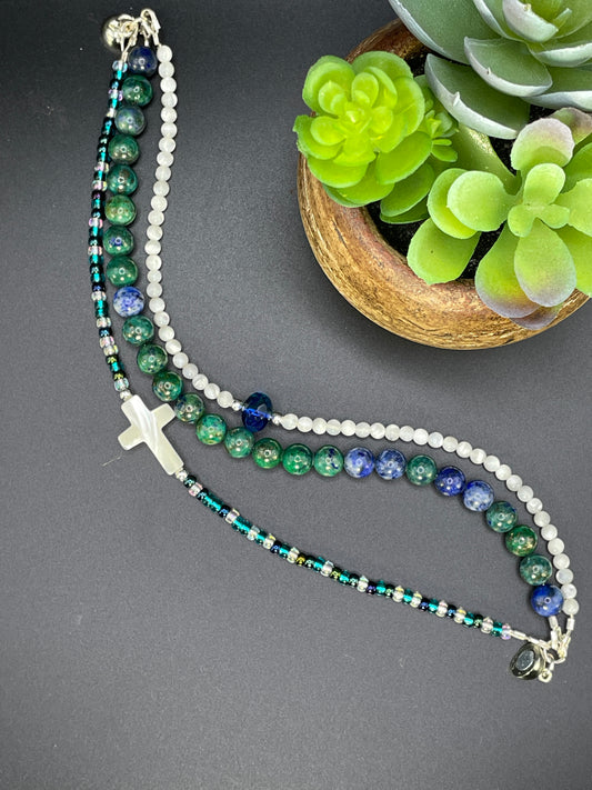 Mother of Pearl Cross 3-strand Bracelet