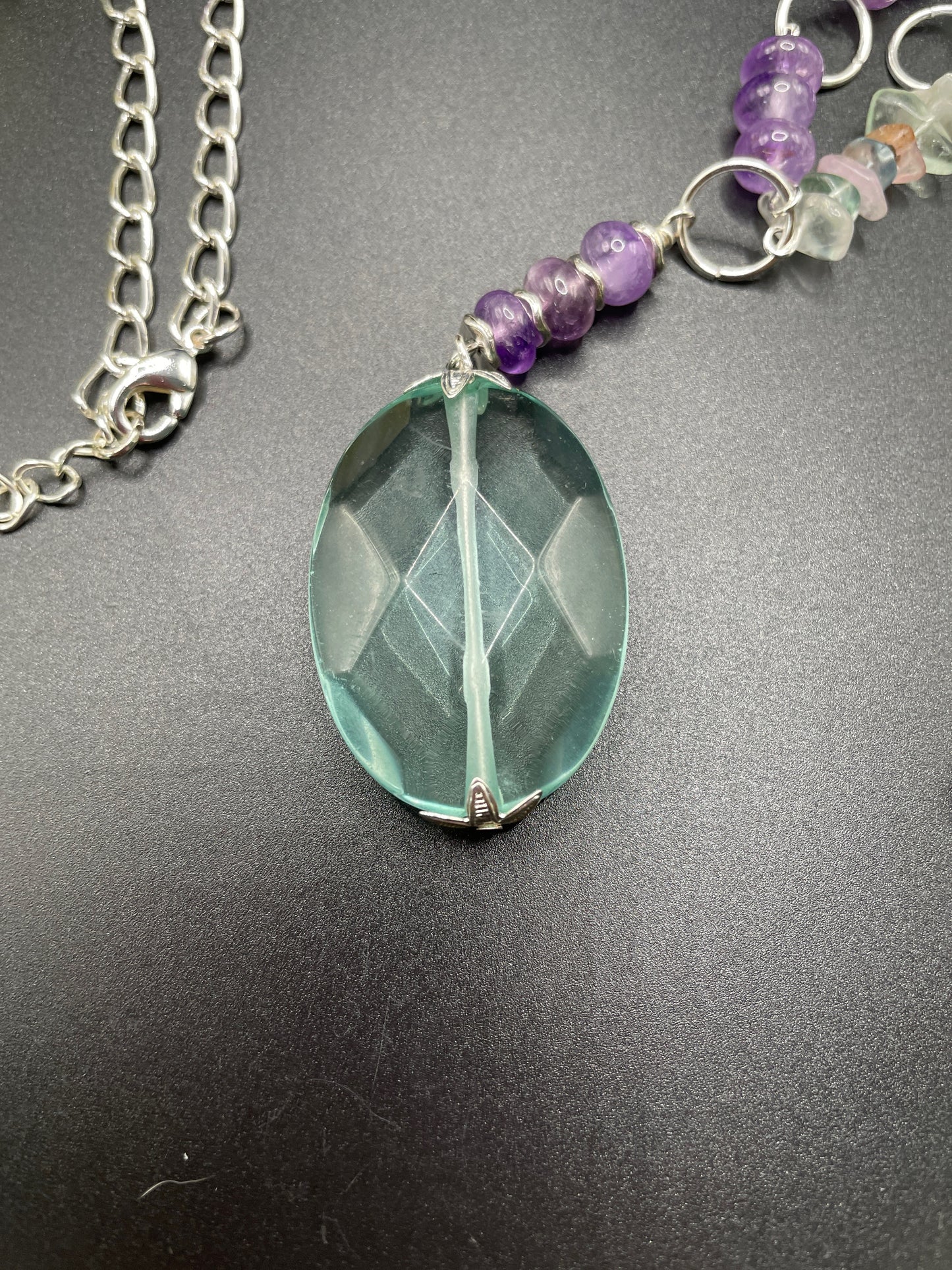 Aqua Quartz and Fluorite Necklace