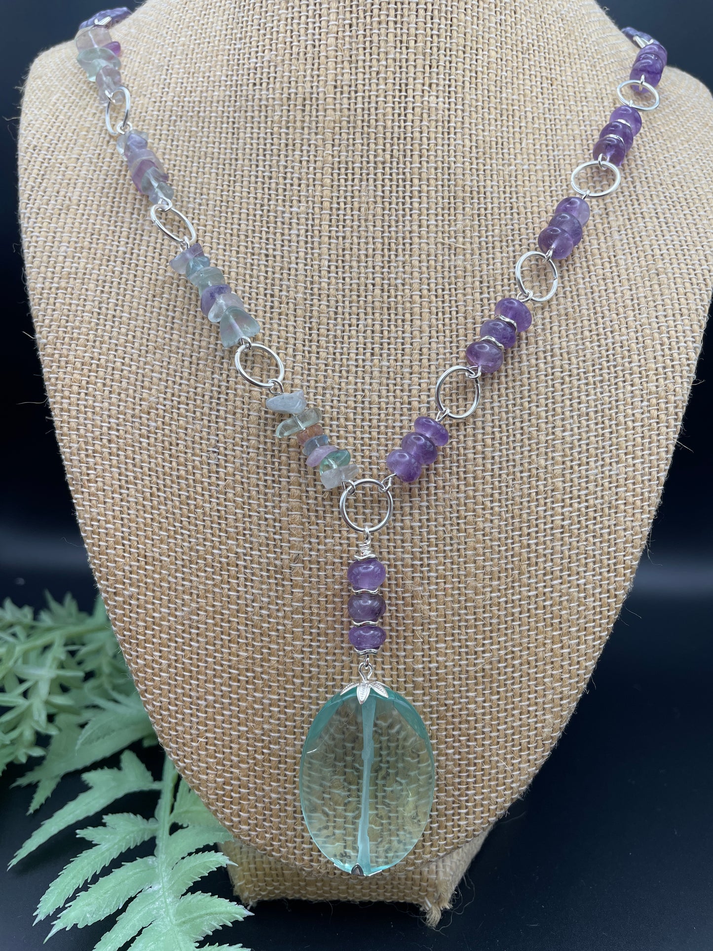 Aqua Quartz and Fluorite Necklace