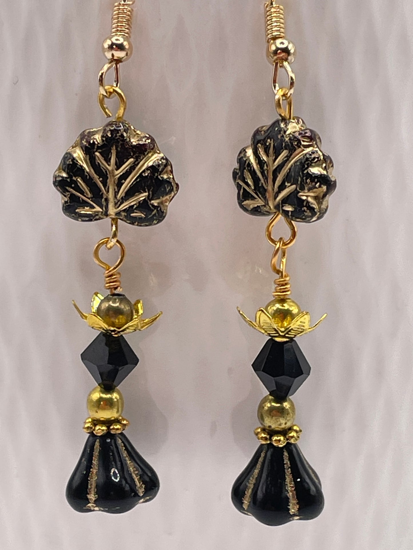 Jet Black and Gold Art Deco Look earrings