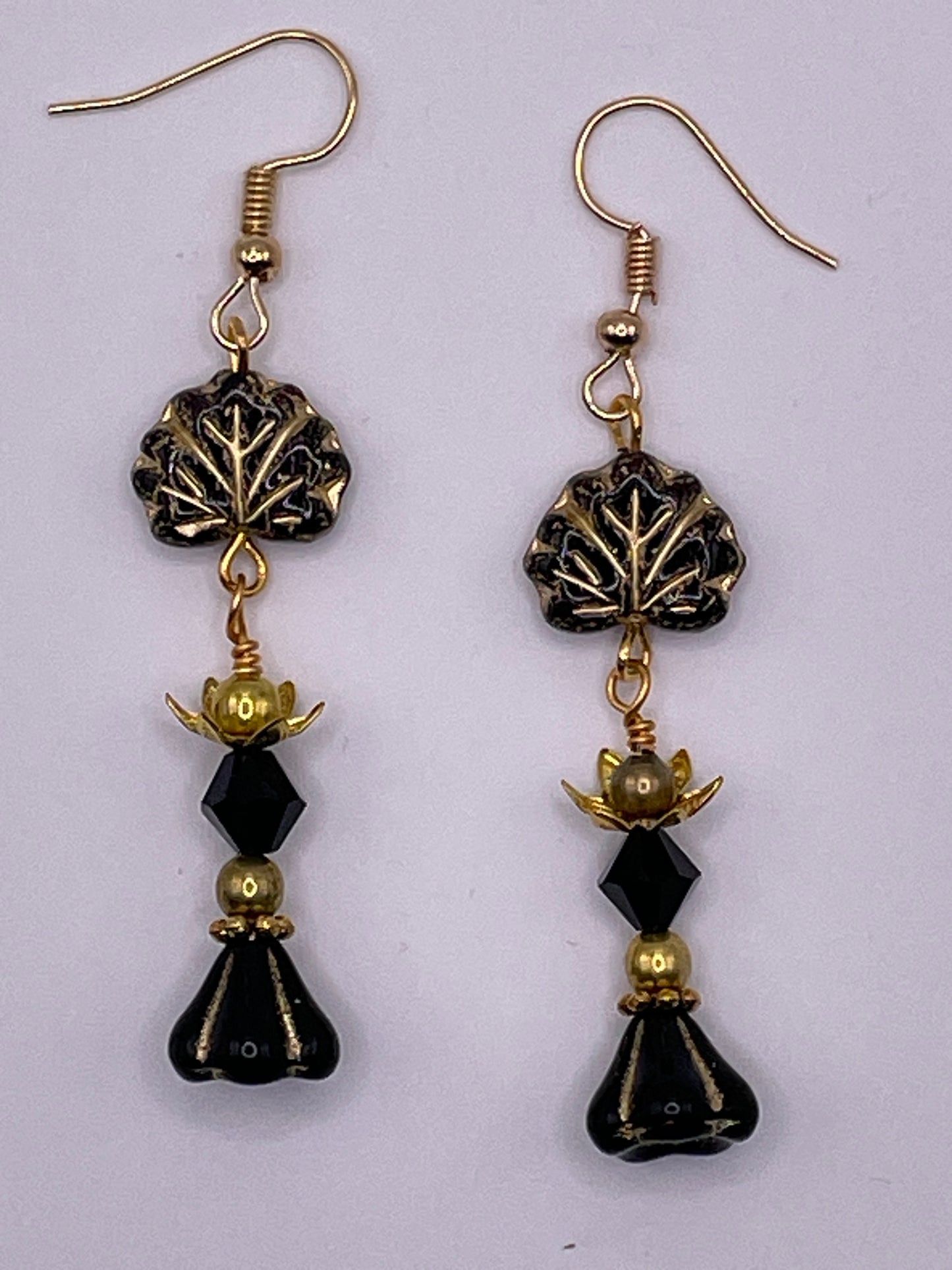 Jet Black and Gold Art Deco Look earrings