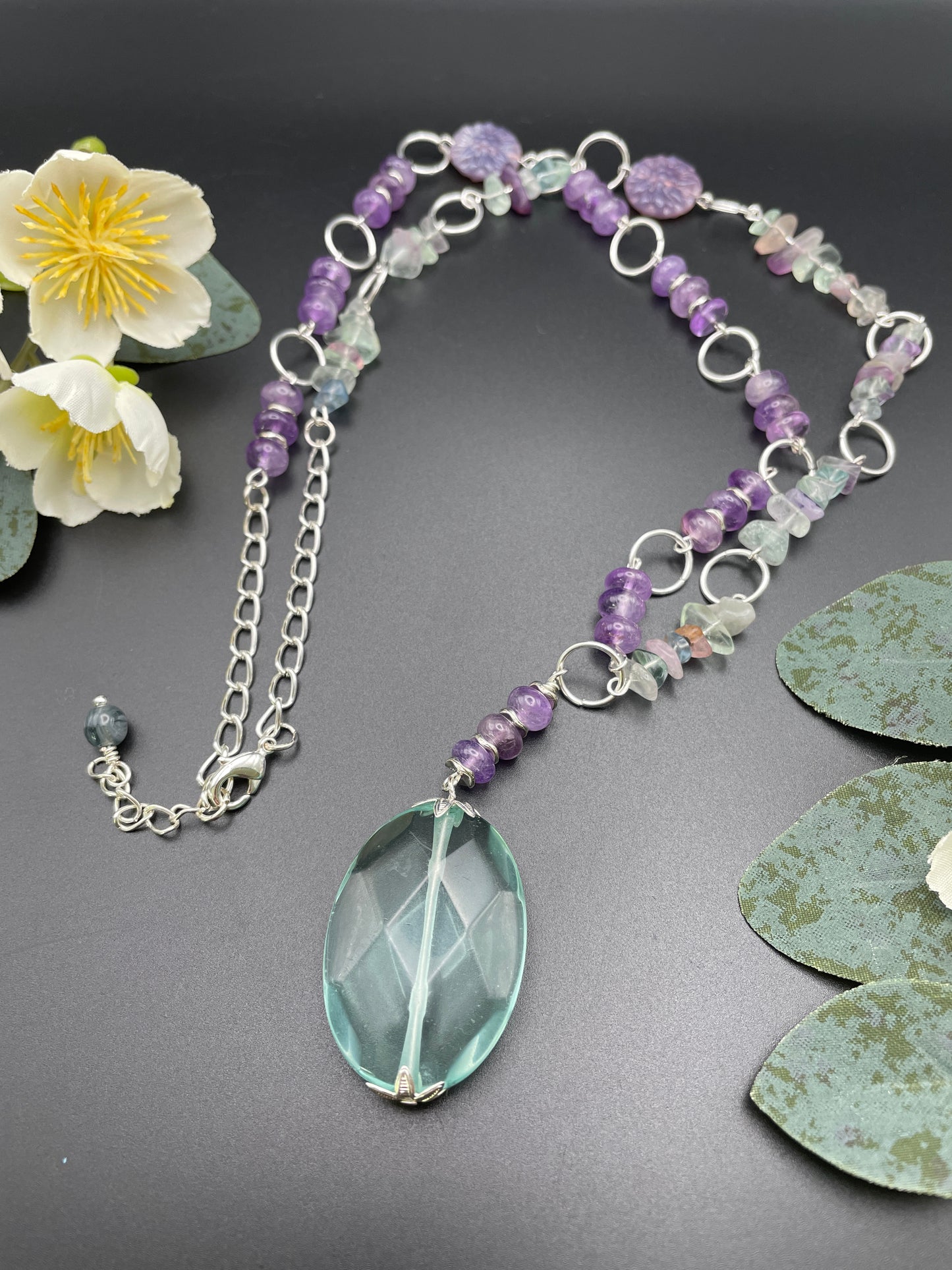 Aqua Quartz and Fluorite Necklace