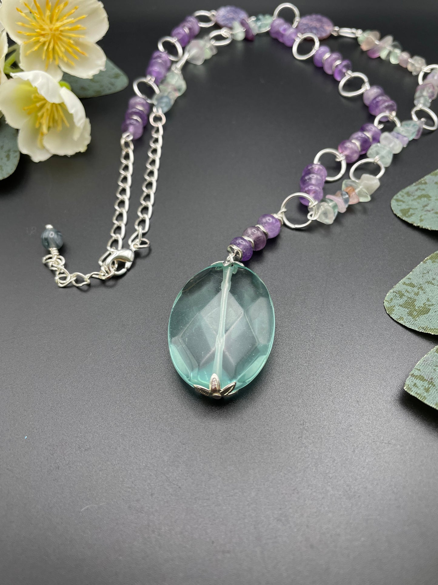 Aqua Quartz and Fluorite Necklace